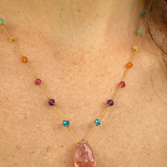 Rainbow Gems Necklace - Citrine and Strawberry Quartz - Picture 4 of 4